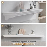 Fireplace Mantel with Invisible Heavy Duty Wood Bracket, Wall Mount Handcrafted Hollow Floating Mantel Shelf for Electric or Traditional Fireplace, Rustic Farmhouse Modern Style (60 Inch, White) ZELAZA