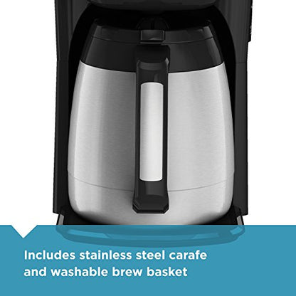 BLACK+DECKER 12-Cup Thermal Coffee Maker, Keep Coffee Hot with Insulated Stainless Steel Carafe, Digital Controls, Easy to Clean.