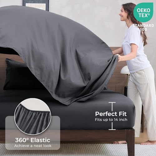 HEVUMYI King Comforter Set - 7-Piece All Season Bed in a Bag King, Ultra Soft Bedding Set with Comforter, Flat Sheet, Fitted Sheet, Pillowcases, Pillow Shams, Dark Grey HEVUMYI