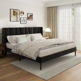 Sismplly King Bed Frame with Headboard, Velvet Upholstered King Size Platform Bed with Wingback, Mattress Foundation with Wooden Slat Support, No Box Spring Needed, Easy Assembly, Noise Free, Black Sismplly