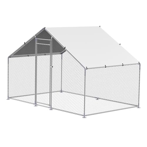 VEVOR Large Metal Chicken Coop with Run, Walkin Chicken Coop for Yard with Waterproof Cover, 6.5 x 9.8 x 6.5 ft, Spire Roof Large Poultry Cage for Hen House, Duck Coop and Rabbit Run VEVOR