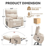 RHHVVR Oversized Power Lift Recliner Chair with Massage and Heating, 24.8" W Big Lay Flat Lift Recliner for Elderly, Medium-Firm Electric Recliners with Hidden Cup Holders,Beige RHHVVR