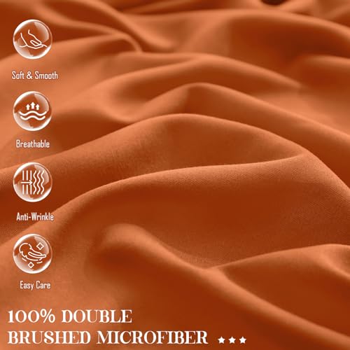 vveiiye Full Fitted Sheet with 2 Pillowcase Soft Microfiber Sheet Set 16" Deep Pocket Bed Sheets, Wrinkle Free and Easy Care Bottom Sheet for Full Size Bed, Burnt Orange vveiiye