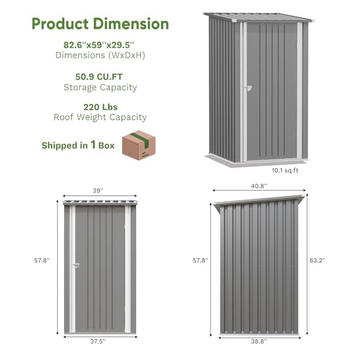 Greesum 3×3FT Outdoor Storage Shed, Metal Patio Storaged Sheds with Lockable Doors, Sheds & Outdoor Storage for Backyard, Pool and Garden, Gray Greesum