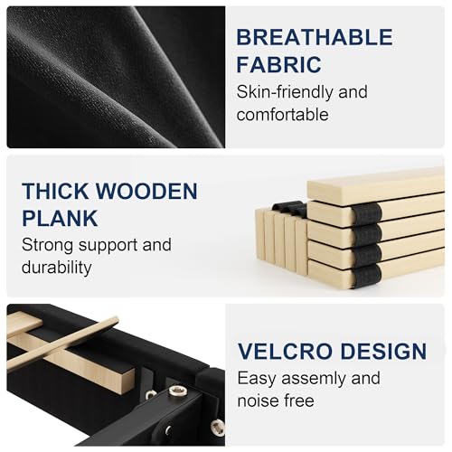 Sismplly King Bed Frame with Headboard, Velvet Upholstered King Size Platform Bed with Wingback, Mattress Foundation with Wooden Slat Support, No Box Spring Needed, Easy Assembly, Noise Free, Black Sismplly