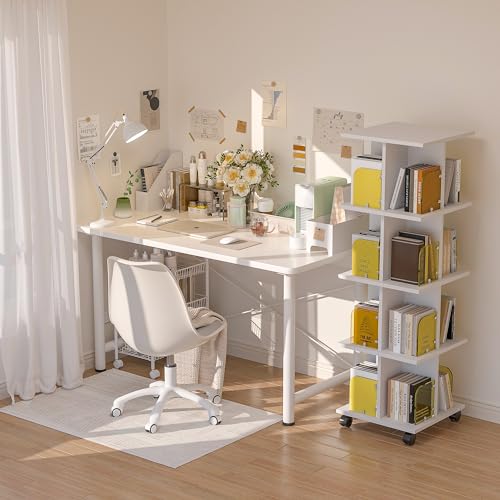 VECELO 4-Tier Rotating Corner Bookshelf with Wheels and Acrylic Dividers - Stylish Storage Solution for Home and Office VECELO