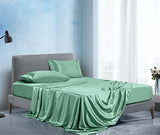 Manyshofu Satin Queen Sheets 4 Piece Set - Luxury Cooling Bedding Set, Sage Green - Fitted Sheet, Flat Sheet, 2 Pillow Cases Manyshofu
