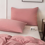 Janlive Washed Cotton Duvet Cover Twin Ultra Soft 100% Cotton Solid Color Rose Duvet Cover Set with Zipper Closure -2 Pieces Pink Bean Paste Twin Janlive