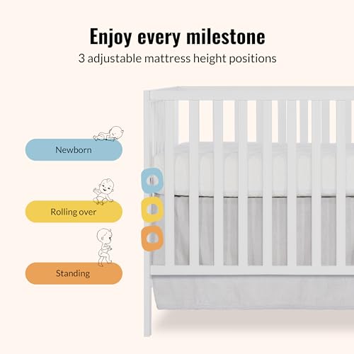 Dream On Me Synergy 3-in-1 Convertible Full-Size Baby Crib & Changer, White, Open Storage, GreenGuard Gold & JPMA, Pinewood, Converts to Day & Toddler Bed, 4 Mattress Heights, 1″ Changing Pad,