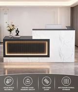 Easilywinlife Ultral 70.87IN Modern Wooden Commercial L Shaped Reception Desk with Counter, Lockable Drawers, Door Cabinet, Front Desk for Checkout, Salon, Black and White with Light, Left Cabinet