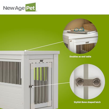New Age Pet ECOFLEX InnPlace Dog Crate & End Table, Indoor Furniture Style Pet Kennel for Small, Medium, Large & XL Dogs, Durable Composite, Antique White, Small New Age Pet