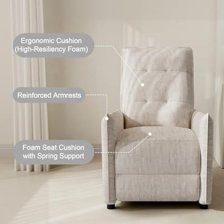 Chenille Fabric Recliner Chair for Adults - Manual Push Back Reclining Sofa with Sturdy Metal Frame, Overstuffed High-Density Foam, Adjustable Footrest for Living Room, Home Theater (Beige) Forrise