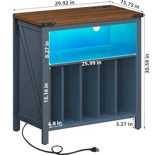 Joaxswe Large Record Player Stand with Charging Station & LED Lights, Vinyl Records Storage Holder Cabinet Holds up to 230 Albums, Turntable Stand for Music Room, Bedroom, Living Room, Office (Blue) Joaxswe
