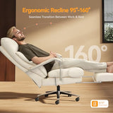 OKUP® M76 Recline Office Chair with Footrest, 160° Infinite Reclining 10" Thick Executive Desk Chair, 420lb Heavy Duty Big and Tall, Adjustable Seat Depth, Cream OKUP