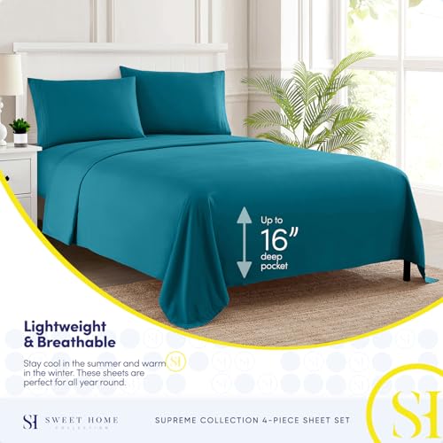 Queen Size Bed Sheets - Breathable Luxury Sheets with Full Elastic & Secure Corner Straps Built In - 1800 Supreme Collection Extra Soft Deep Pocket Bedding Set, Sheet Set, Queen, Teal