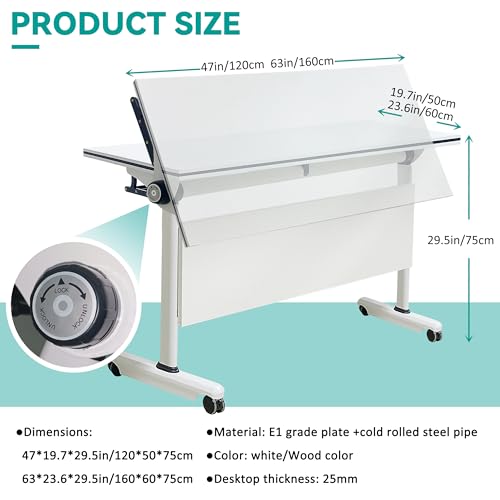 HSHBDDM Folding Conference Table, Foldable Conference Table Flip Top Mobile Training Table with Wheels, Metal Legs, Rectangular Modular Conference Room Table for Office Meeting Conference Room HSHBDDM