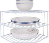 JBESUHI 3-Tier Corner Shelf Counter and Cabinet Organizer -Countertop Organizer - Cabinet Corner Rack for Plate - Cabinet & Pantry Kitchen Organization (White) JBESUHI