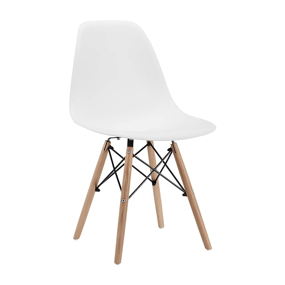 CangLong Modern Mid-Century Side Chair with Natural Wood Legs for Kitchen, Living Dining Room, White