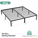 Sweetcrispy Bed Frame King - Heavy Duty No Box Spring Needed Metal Platform Bedroom Frames with Storage Space, 14 Inches High, Sturdy Steel Slat Support, Black Sweetcrispy