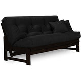 Nirvana Futons Arden Dark Espresso (Near Black) Futon Set Full or Queen Size - Armless Wood Futon Frame with Mattress Included (Twill Black), Sofa Bed Sleeper Nirvana Futons
