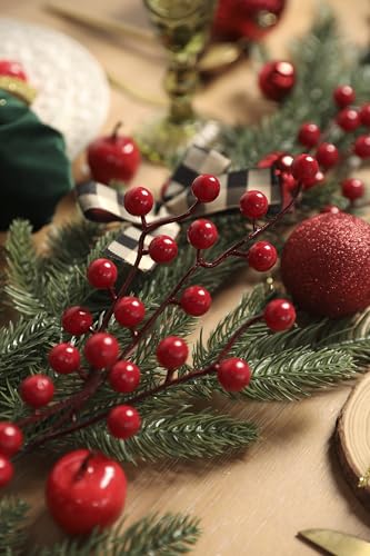 YYHUAWU 6FT Christmas Garland with Red Berries Bows Christmas Balls, Multi-Function Christmas Pine Needles Garland for Mantle Table Front Door Indoor Outdoor Christmas Holiday Decor YYHUAWU