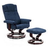MCombo Manual Swivel Recliner with Ottoman, Chair Ottoman Set for RV Small Spaces, Living Room, Bedroom, Office 4919 (Chenille, Blue)