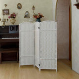 Pawlabay Compact 3 Panel Short Room Divider, 47.2 Inch Tall Double-Sided Rattan Folding Screen for Home & Office,White PawlaBay