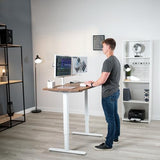 VIVO Compact Hand Crank Stand Up Desk Frame for 37 to 77 inch Table Tops, Ergonomic Standing Height Adjustable Base with Foldable Handle, White, DESK-M051MW VIVO