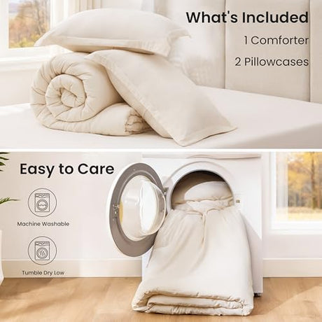 Love's cabin Beige Full Comforter Set, 3-Piece Prewashed Bed Set with 1 Comforter (79 x 90 in) & 2 Pillowcases, Lightweight & Breathable for All Seasons Love's cabin