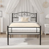 VECELO Metal Platform Bed Frame with Headboard & Footboard, Steel Slats Mattress Foundation, No Box Spring Needed, Twin, Matte Black VECELO