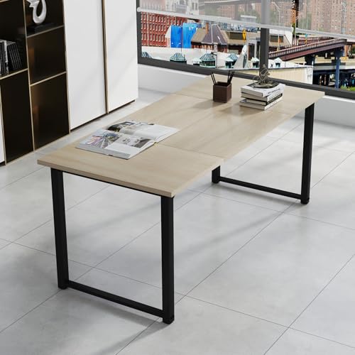 Bonzy Home 6FT Conference Table, 71" L x 32" W x 30" H Long Rectangle Meeting Table, Modern Seminar Table with Super Sturdy Metal Frame for Office, Natural Bonzy Home