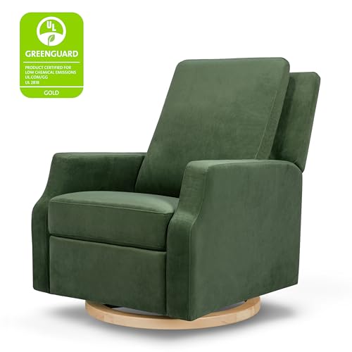 NAMESAKE Crewe Recliner and Swivel Glider in Forest Green Velvet with Light Wood Base, Greenguard Gold Certified NAMESAKE