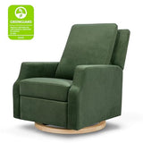 NAMESAKE Crewe Recliner and Swivel Glider in Forest Green Velvet with Light Wood Base, Greenguard Gold Certified NAMESAKE