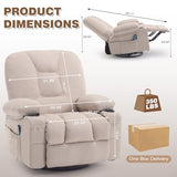 REFICCER Rocker Recliner Chair with Massage and Heat, Oversized Rocking Nursery Recliners Overstuffed Swivel Glider with Cup Holder, Fabric Manual Single Sofa for Living Room, Beige