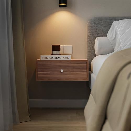 LOFTEY Floating Nightstand with Drawer, Wood Floating Bedside Table, Wall Mounted Nightstand, Floating Drawer for Bedroom, Walnut LOFTEY