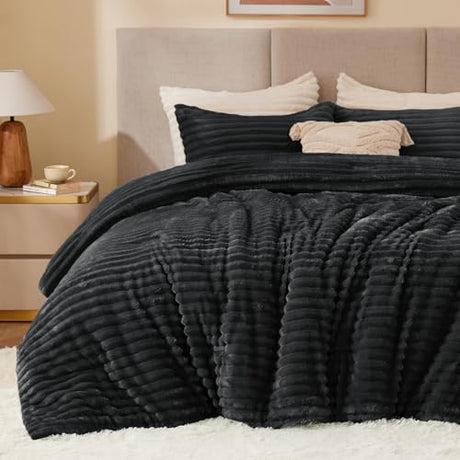 BEDELITE Fleece Twin Comforter Set -Super Soft & Warm Fluffy Black Bedding, Luxury Fuzzy Heavy Bed Set for Winter with 1 Pillow case BEDELITE