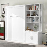 Merax 83.8" Tall Solid Wood Full Size Murphy Bed Cabinet with Multiple Storage Shelves and Cabinet, Foldable Hidden Platform Bedframe for Home, Bedroom, Small Room, Apartment Merax