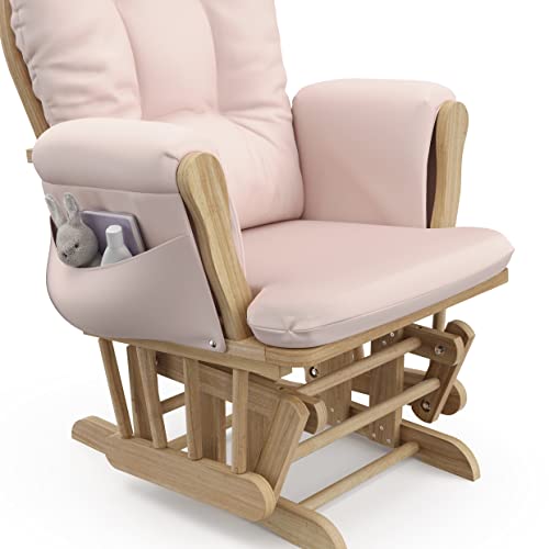 Storkcraft Premium Hoop Glider & Ottoman (Natural/Pink) — GREENGUARD Gold Certified Nursery Glider, Solid Wood Craftsmanship, Smooth-Gliding Nursery Chair and Ottoman, Award-Winning Storkcraft