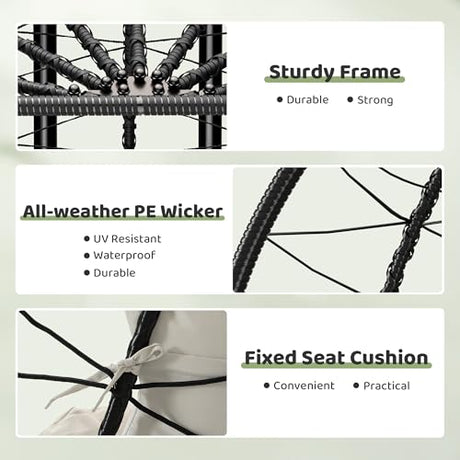 Bifanuo Double Hanging Egg Chair with Stand, Outdoor Indoor Swing Chair with Removable Cushion for 2 Person, Heavy Duty 700LBS Capacity for Patio, Bedroom, Garden (Black-Beige) Bifanuo