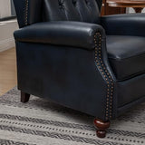 SHINE FURNISHING Genuine Leather Recliner Chair, Push Back Recliner Armchair with Rivet Tufted - Thick Cushioned Seat, Single Sofa & Accent Chair for Living Room (Navy)