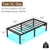 HusDream Twin XL Bed Frames for Kids 14 Inch Twin Bed Frame with LED Lights and Charging Station,Metal Bed with Storage Black Platform Bedsfor Boys Girls,No Box Spring Needed (14 Inch, Twin XL) HusDream