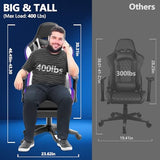 Mr IRONSTONE Gaming Chair, Video Game Chair with Bluetooth Speakers and Led Lights, Office Chair with Massage and 3D Armrest High Back Computer Racing Chair, Cheap Gaming Chairs for Adults,Black/White Mr IRONSTONE