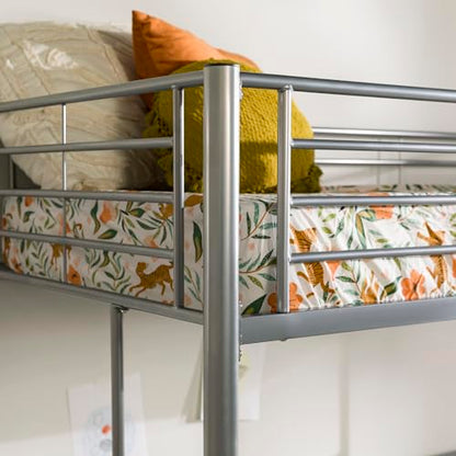 Walker Edison Silver Metal Twin over Loft Bunk Bed Twin Size Bedframe with Ladder