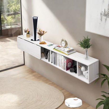 Pmnianhua 70'' Floating Desk with Storage Shelves,Wall Mounted Desk Laptop Computer Writing Study Table for Bedroom Small Space(White) Pmnianhua