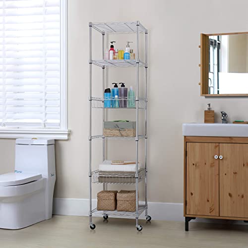 Finnhomy Heavy Duty 6 Tier Wire Shelving Unit with Wheels 18x18x72-inches 6 Shelves Storage Rack Thicken Steel Tube, Adjustable Shelving Rack for Finnhomy