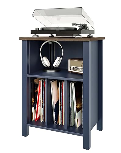 LIDYUK Record Player Stand, Vinyl Record Storage Table End Table with Display Shelf Holds up to 130 Albums, Large Nightstand Wood Turntable Stand Cabinet Side Table for Living Room, Bedroom, Blue LIDYUK