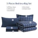 AMBERSPACE Plaid Twin XL Comforter Set Dark Blue, Reversible Checkered Bedding Set 5 Pieces for Boys Girls Teen, Lightweight Bed in a Bag for Dorm with Sheets, Pillowcase & Sham AMBERSPACE