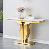 Henf Faux Marble Console Table Luxury White Marble Entryway Table with Gold Mirrored Stainless Steel Base, Elegant Accent Sofa Table for Living Room, Hallway, Foyer, Corridor (Gold & White) Henf