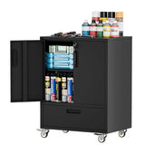 OPTYMIRA Metal Tool Storage Cabinet with Wheels,Black Heavy Duty Mobile Rolling Tool Cabinets for Garage,Metal Storage Cabinets with 2 Locking Doors and 1 Drawer,Assembly Required OPTYMIRA