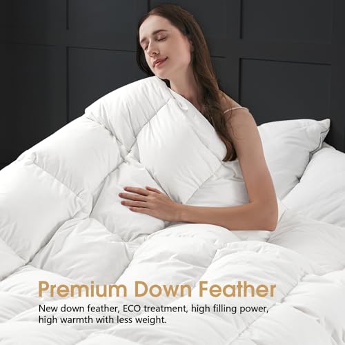 CYMULA Twin Size Feather Down Comforter - All Season White Duvet Insert, Lightweight Box Stitched, Fluffy Breathable, Ultra Soft Quiet Hotel Style with 8 Tabs(68" x 90") CYMULA